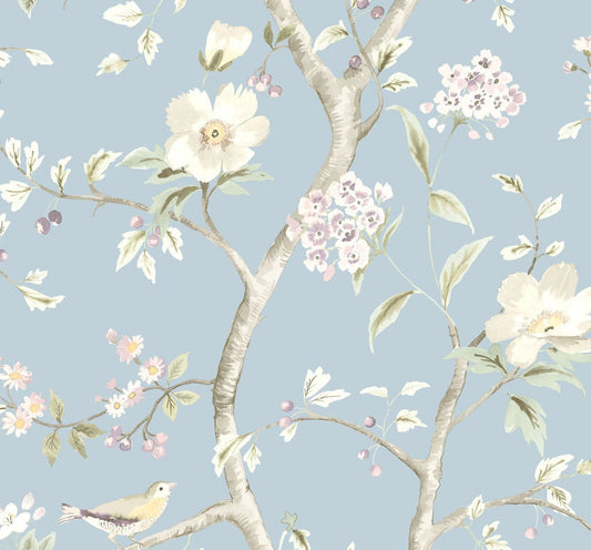 LN11112 Lillian August Luxe Retreat Wallpaper Southport Floral Trail Sky Blue and Arrowroot
