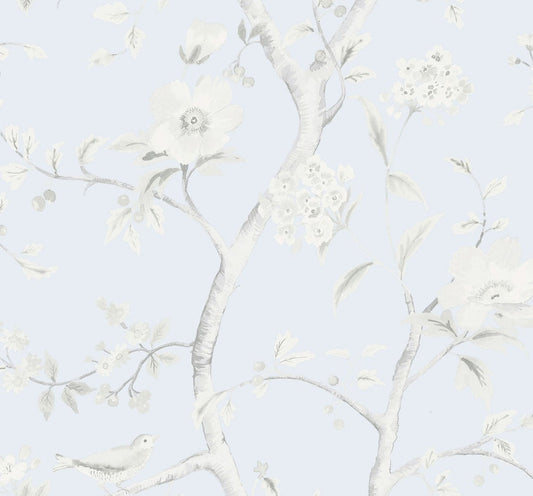 LN11122 Lillian August Luxe Retreat Wallpaper Southport Floral Trail Blue Frost and Cove Gray