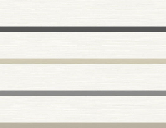 LN11400 Lillian August Luxe Retreat Wallpaper Crew Stripe Ivory, Wrought Iron, and Sand Dollar