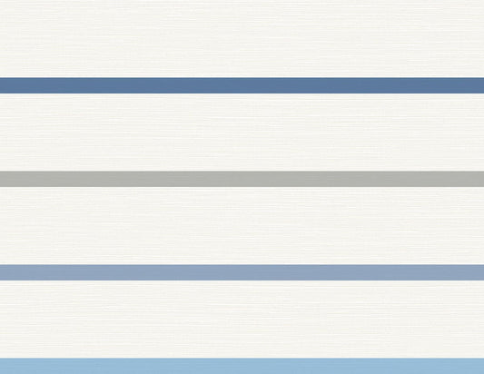 LN11402 Lillian August Luxe Retreat Wallpaper Crew Stripe Air Force Blue, Gray, and Eggshell