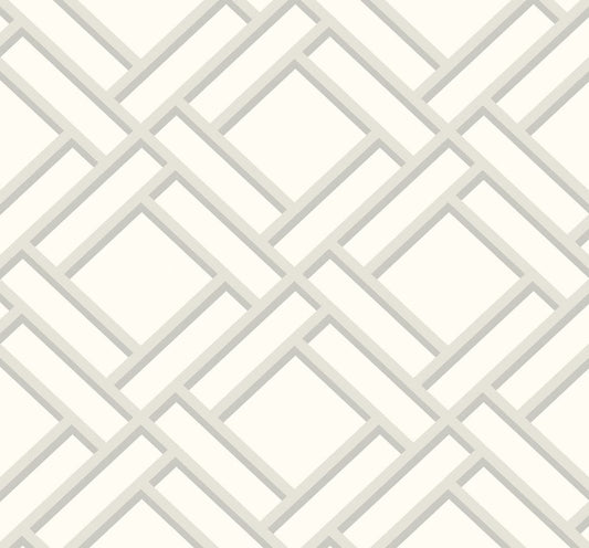 LN11500 Lillian August Luxe Retreat Wallpaper Block Trellis Metallic Silver and Eggshell