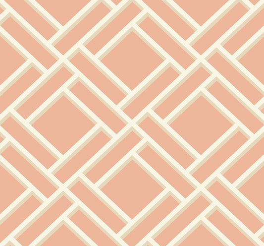 LN11501 Lillian August Luxe Retreat Wallpaper Block Trellis Melon and Arrowroot