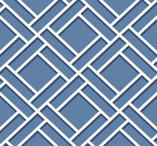 LN11502 Lillian August Luxe Retreat Wallpaper Block Trellis Coastal Blue and Navy