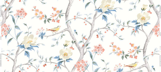 LN11901F Lillian August Luxe Retreat Fabric  Southport Floral Trail Fabric Eggshell, Melon, and Carolina Blue