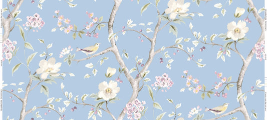 LN11912F Lillian August Luxe Retreat Fabric  Southport Floral Trail Fabric Sky Blue and Arrowroot