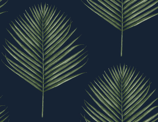 LN20022 Lillian August Lillian August Peel and Stick Wallpaper Maui Palm Midnight Blue & Paradise Green