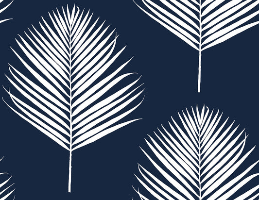 LN20032 Lillian August Lillian August Peel and Stick Wallpaper Maui Palm Midnight Blue & White