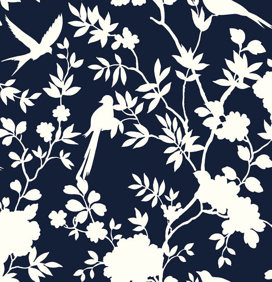 LN20522 Lillian August Lillian August Peel and Stick Wallpaper Mono Toile Midnight Blue