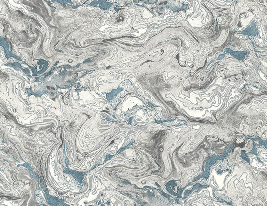 LN21002 Lillian August Lillian August Peel and Stick Wallpaper Faux Marble Lunar Rock & Cerulean