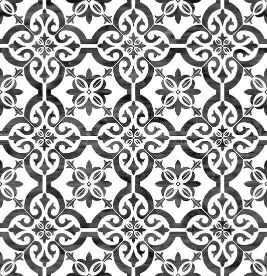 LN21200 Lillian August Lillian August Peel and Stick Wallpaper Porto Tile Onyx