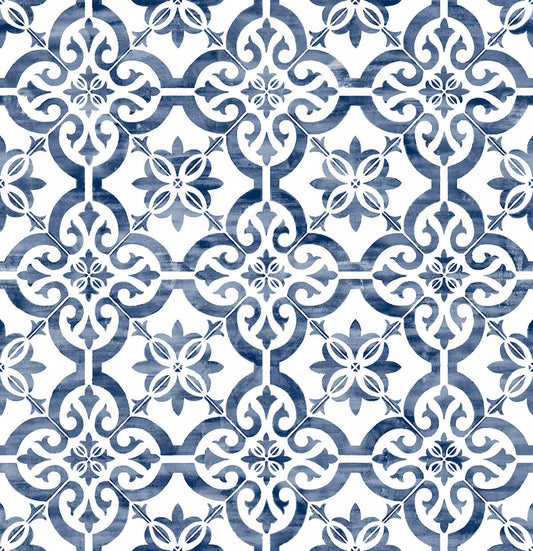 LN21212 Lillian August Lillian August Peel and Stick Wallpaper Porto Tile Riviera Blue