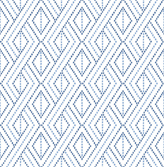 LN30202 Lillian August Lillian August Peel and Stick Wallpaper Boho Grid Denim Blue