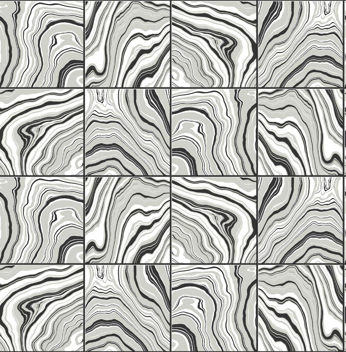 LN30600 Lillian August Lillian August Peel and Stick Wallpaper Marbled Tile Ebony & Metallic Silver