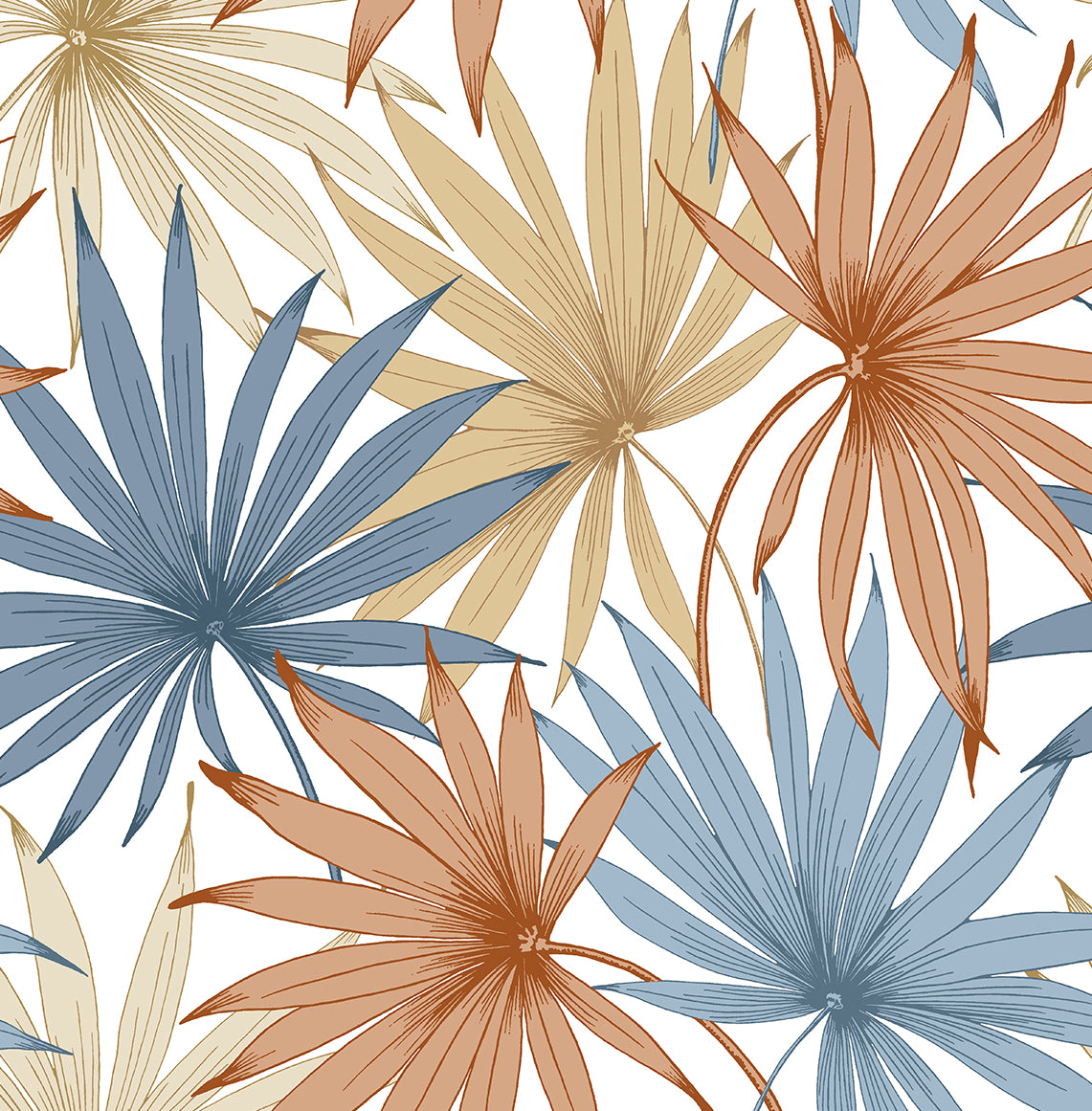 LN31001 Lillian August Lillian August Peel and Stick Wallpaper Tropic Palm Toss Charlotte Blue & Soft Melon