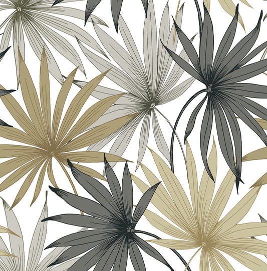 LN31006 Lillian August Lillian August Peel and Stick Wallpaper Tropic Palm Toss Harbor Grey & Khaki