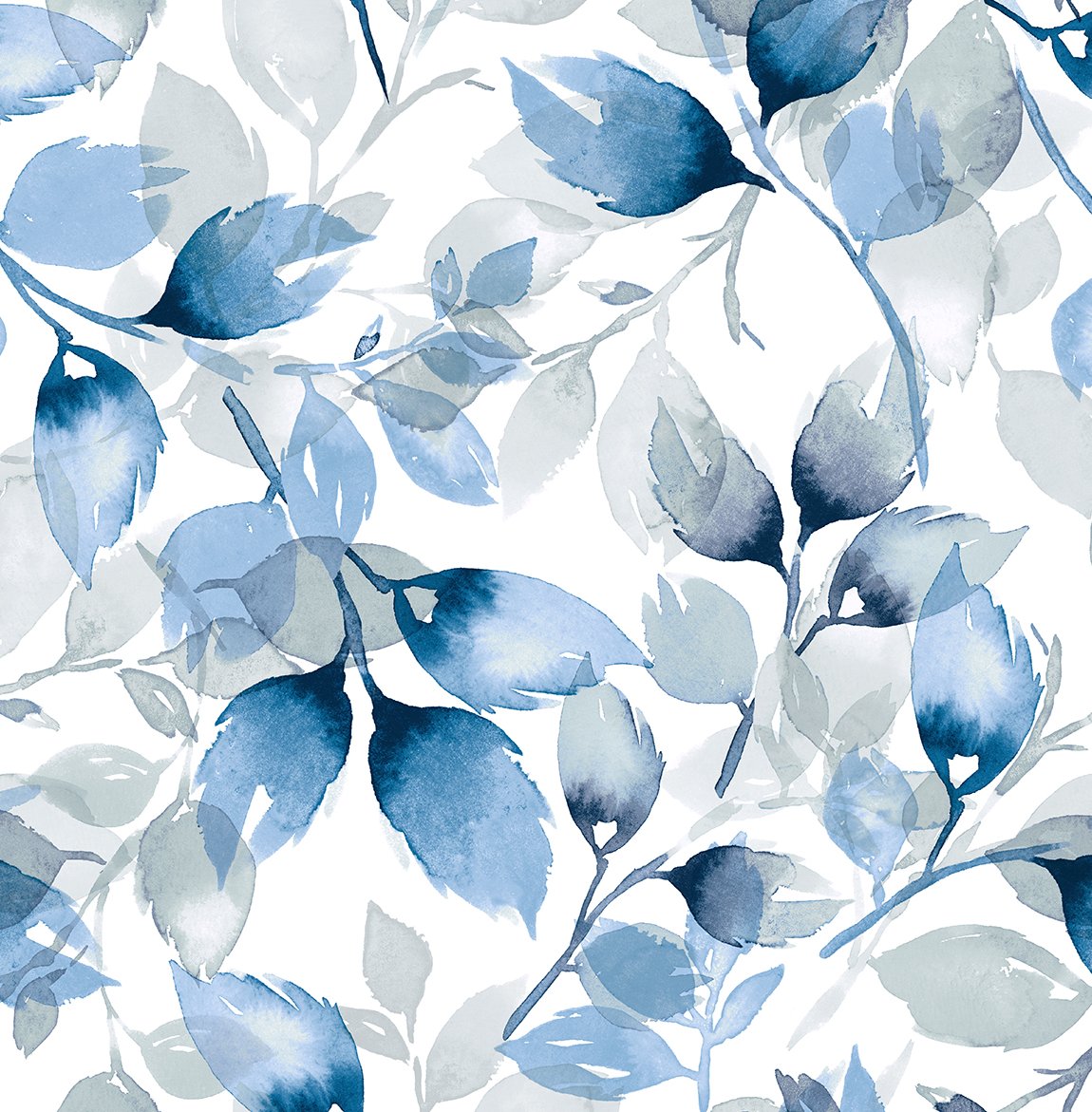 LN31102 Lillian August Lillian August Peel and Stick Wallpaper Watercolor Tossed Leaves Blue Lagoon