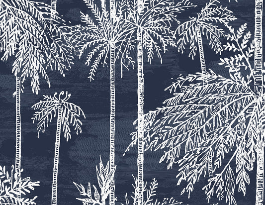 LN40212 Lillian August Coastal Haven Wallpaper Palm Grove  Midnight Sky