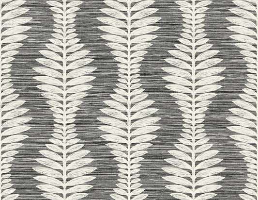 LN40500 Lillian August Coastal Haven Wallpaper Carina Leaf Ogee Charcoal