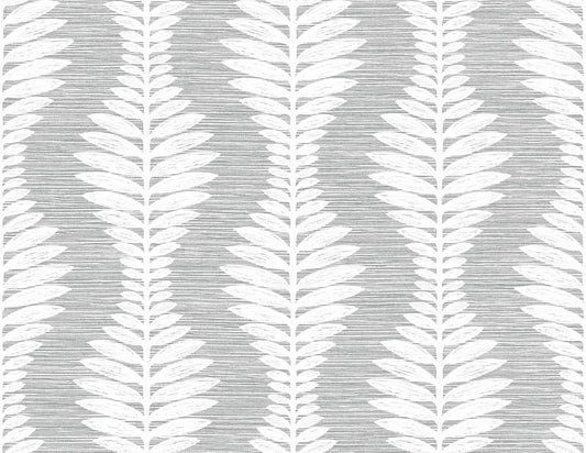 LN40508 Lillian August Coastal Haven Wallpaper Carina Leaf Ogee Morning Fog