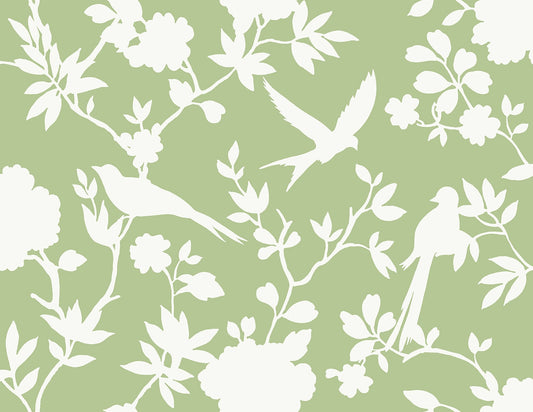 LN40904 Lillian August Coastal Haven Wallpaper Kauai Bird Toile Seacrest Green