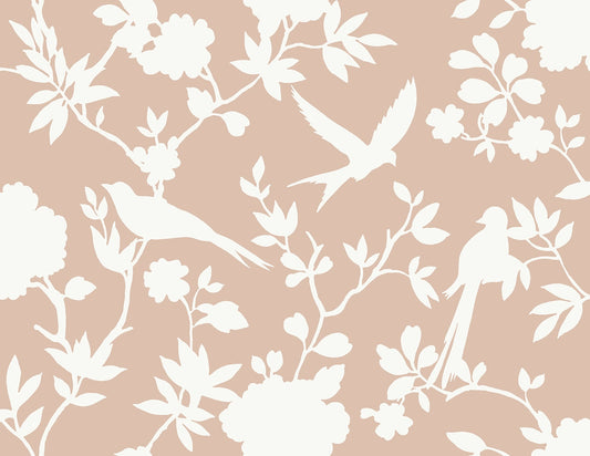 LN40906 Lillian August Coastal Haven Wallpaper Kauai Bird Toile Peach Petal