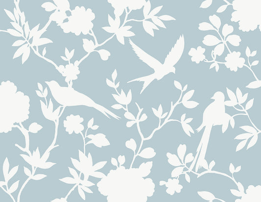 LN40912 Lillian August Coastal Haven Wallpaper Kauai Bird Toile Hampton Blue