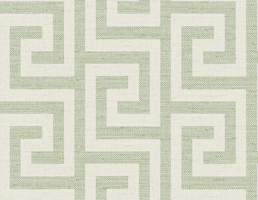 LN41204 Lillian August Coastal Haven Wallpaper Luna Retreat Greek Key Green Ivy