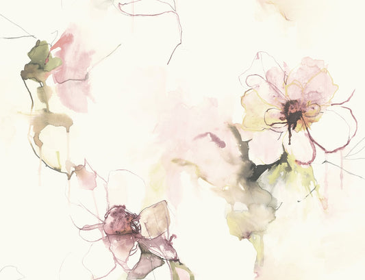 LW50001 Seabrook Designs Living with Art Wallpaper Anemone Watercolor Floral Pink Lemonade and Wine