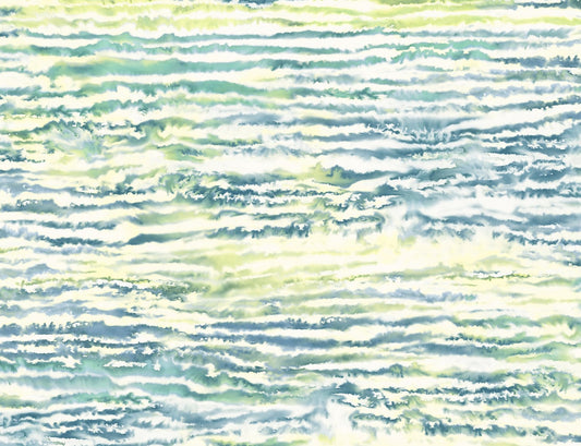 LW50504 Seabrook Designs Living with Art Wallpaper Watercolor Waves Deep Sea and Spring Green