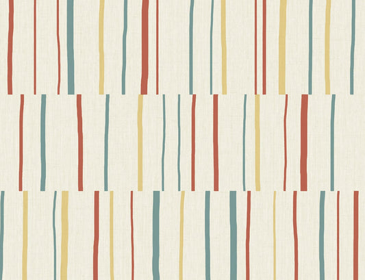 LW51201 Seabrook Designs Living with Art Wallpaper Block Lines Vermillion, Sunflower, and Teal