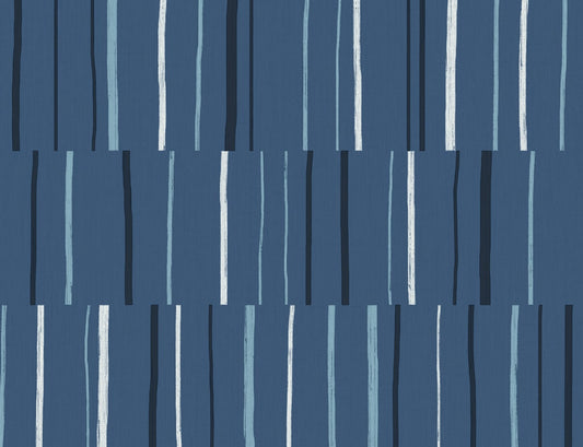 LW51202 Seabrook Designs Living with Art Wallpaper Block Lines Blueberry, Midnight, and Blue Skies
