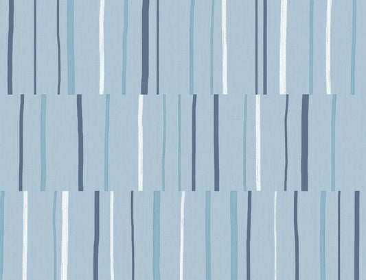 LW51212 Seabrook Designs Living with Art Wallpaper Block Lines Bluebird, Navy, and Glacier White