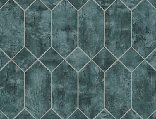 LW51604 Seabrook Designs Living with Art Wallpaper Geo Faux Emerald and Metallic Silver