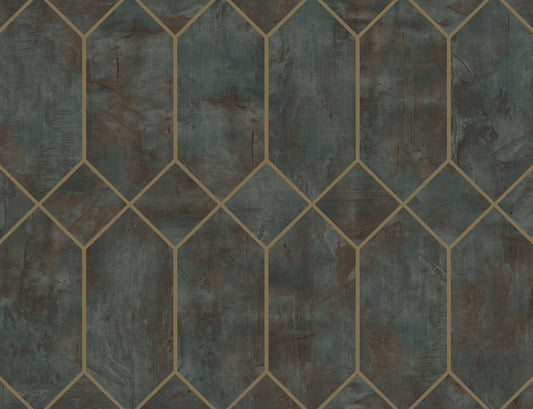 LW51606 Seabrook Designs Living with Art Wallpaper Geo Faux Rust, Forest Green, and Metallic Gold