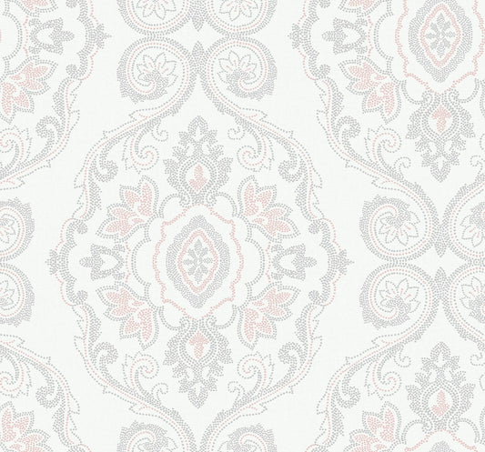 MB30301 Seabrook Designs Beach House Wallpaper Nautical Damask Pink Sunset