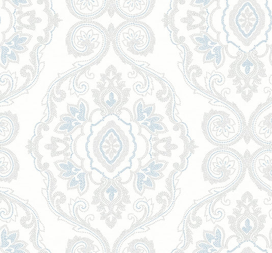 MB30302 Seabrook Designs Beach House Wallpaper Nautical Damask Blue Oasis