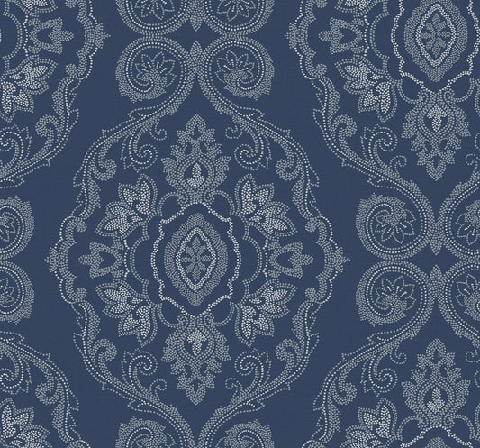 MB30322 Seabrook Designs Beach House Wallpaper Nautical Damask Nautical Blue