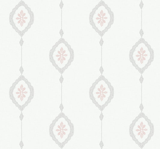 MB30501 Seabrook Designs Beach House Wallpaper Sand Dollar Stripe Pink Sunset