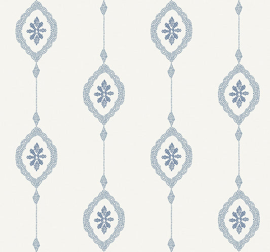 MB30512 Seabrook Designs Beach House Wallpaper Sand Dollar Stripe Coastal Blue