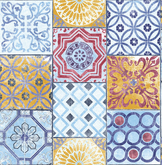 NW30001 NextWall NextWall Peel & Stick Wallpaper Colorful Moroccan Tile Multicolored