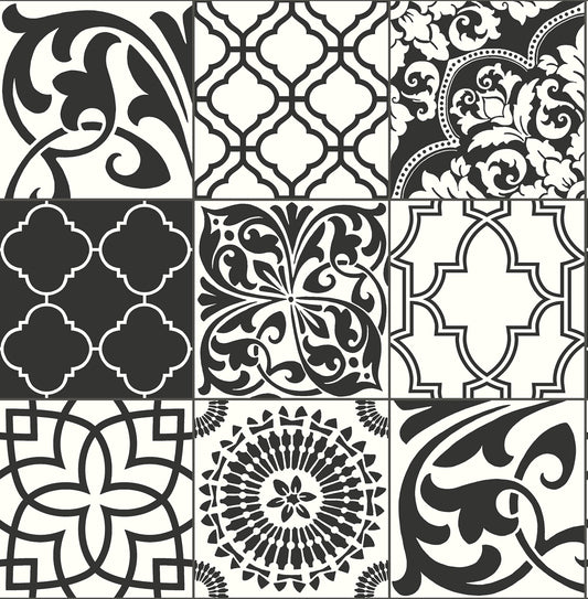 NW30300 NextWall NextWall Peel & Stick Wallpaper Black and White Graphic Tile Black & White