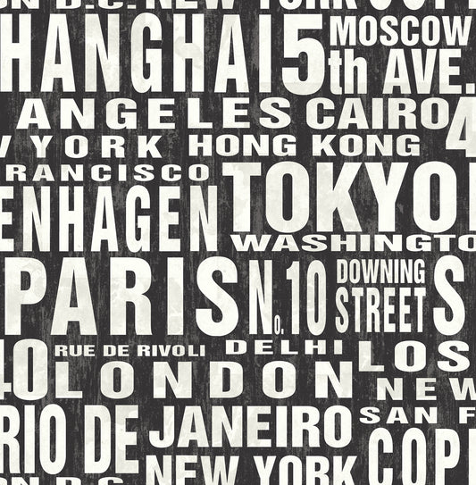 NW31400 NextWall NextWall Peel & Stick Wallpaper Around the World Black & White
