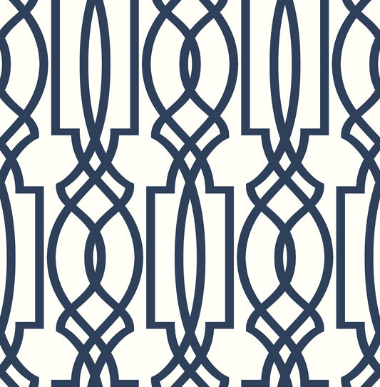 NW31502 NextWall NextWall Peel & Stick Wallpaper Navy Deco Lattice Navy & White