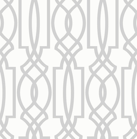NW31508 NextWall NextWall Peel & Stick Wallpaper Soft Gray Deco Lattice Soft Gray & White