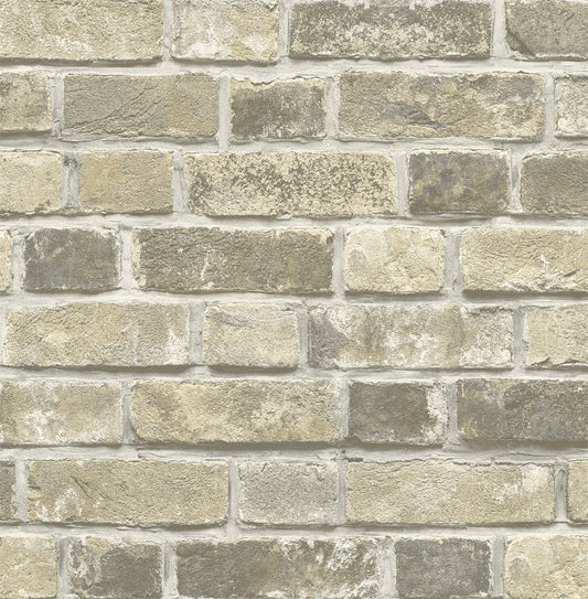 NW31705 NextWall NextWall Peel & Stick Wallpaper Distressed Neutral Brick Gray & Tan