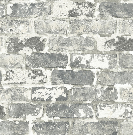 NW32308 NextWall NextWall Peel & Stick Wallpaper Weathered Gray Brick Gray & Ivory