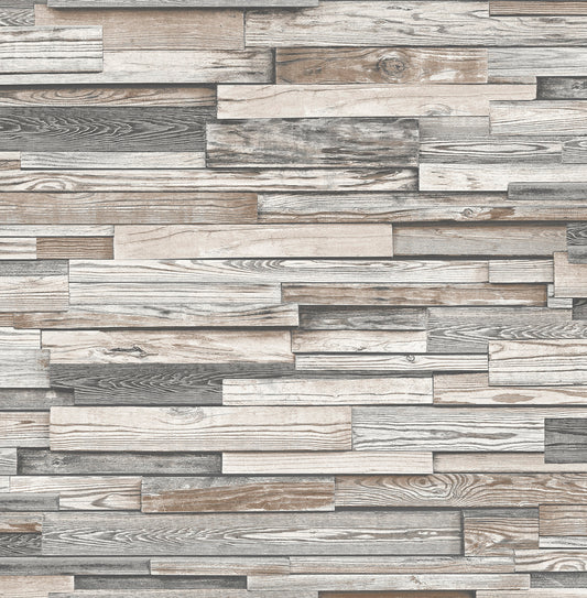 NW32600 NextWall NextWall Peel & Stick Wallpaper Reclaimed Wood Plank Light Gray & Brown
