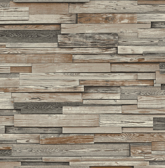 NW32601 NextWall NextWall Peel & Stick Wallpaper Reclaimed Wood Plank Charcoal & Brown