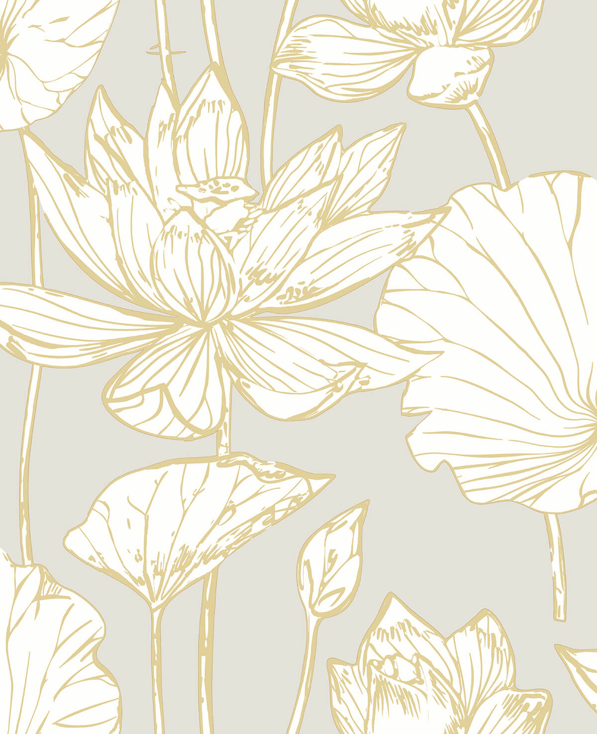 NW33118 NextWall NextWall Peel & Stick Wallpaper Lotus Floral Metallic Gold & Gray