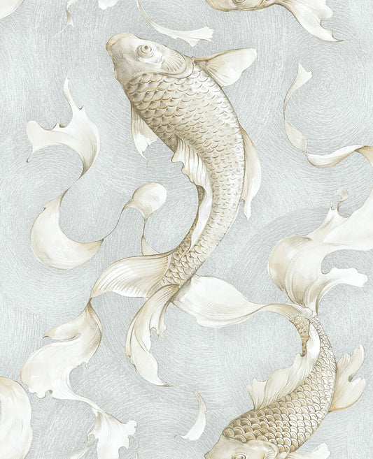 NW33208 NextWall NextWall Peel & Stick Wallpaper Koi Fish Metallic Champagne & Gray